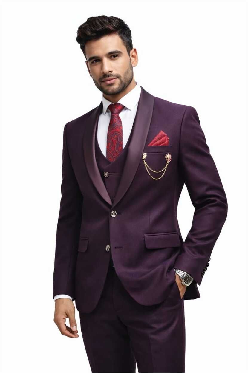 Men 3 Piece Suits Blazer Type Solid Color Formal Style Solid Suit
