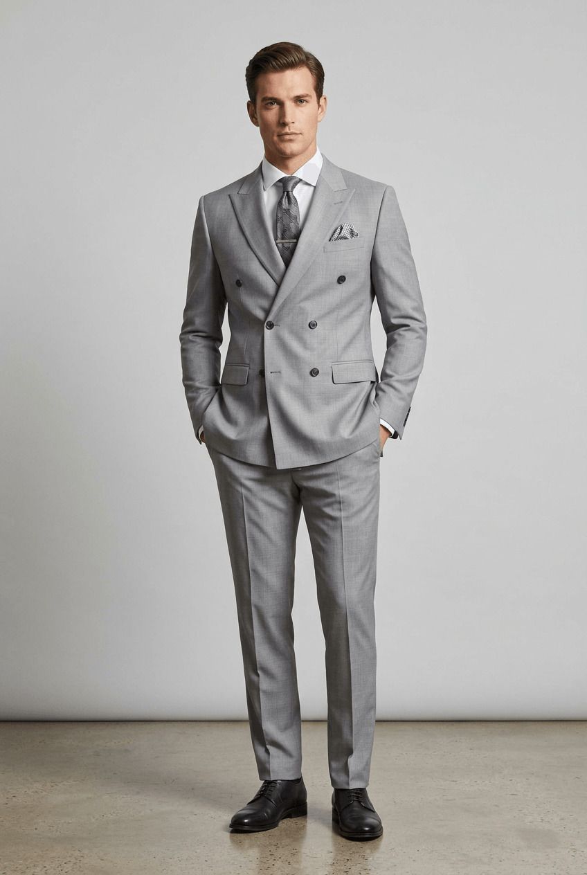 asthetic Men Double Breasted Solid Suit-picture-30