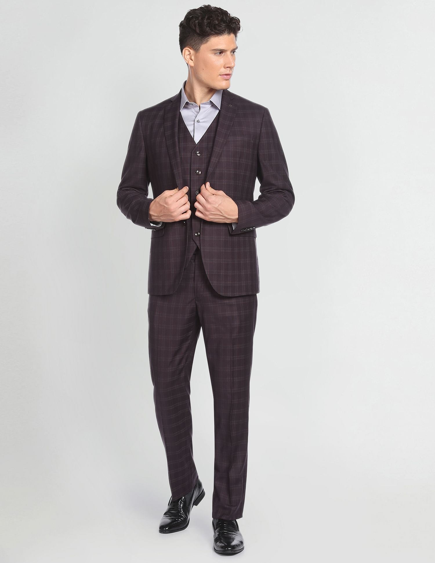 arrow Men Three Piece Checkered Suit-picture-35