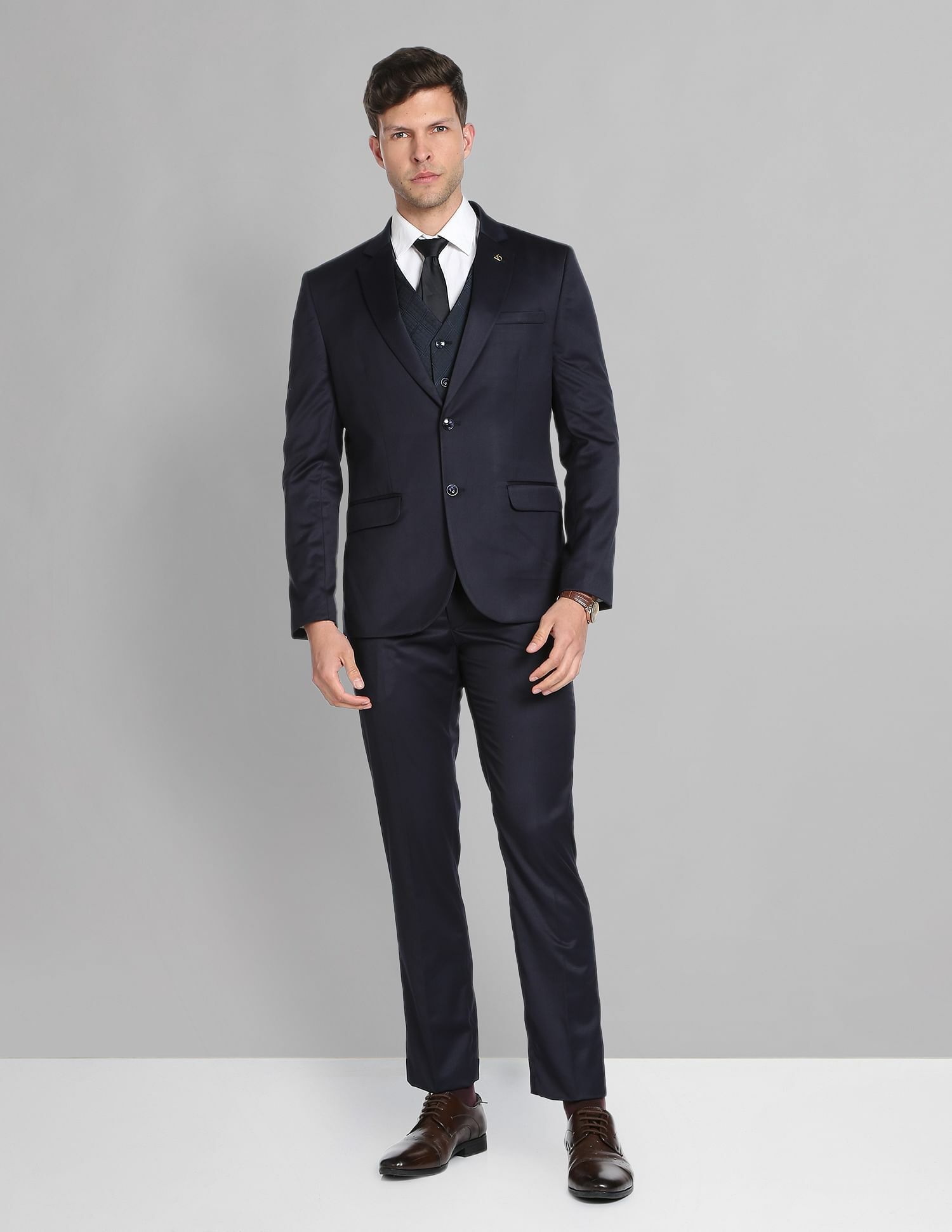 ad by arvind Men 3pc Suits Solid Suit-picture-11