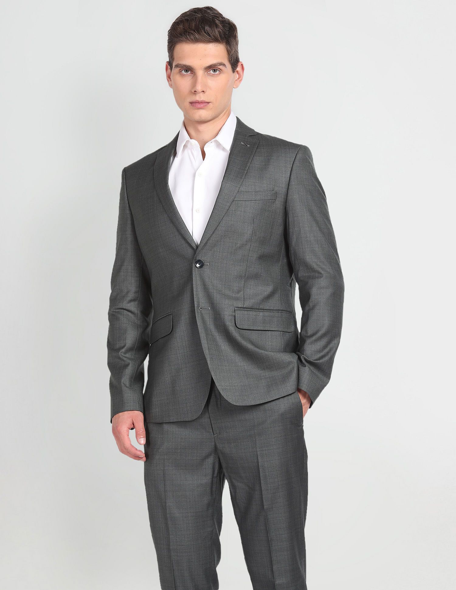 arrow Men Twill Tailored Fit Three Piece Suit Checkered Suit-picture-19