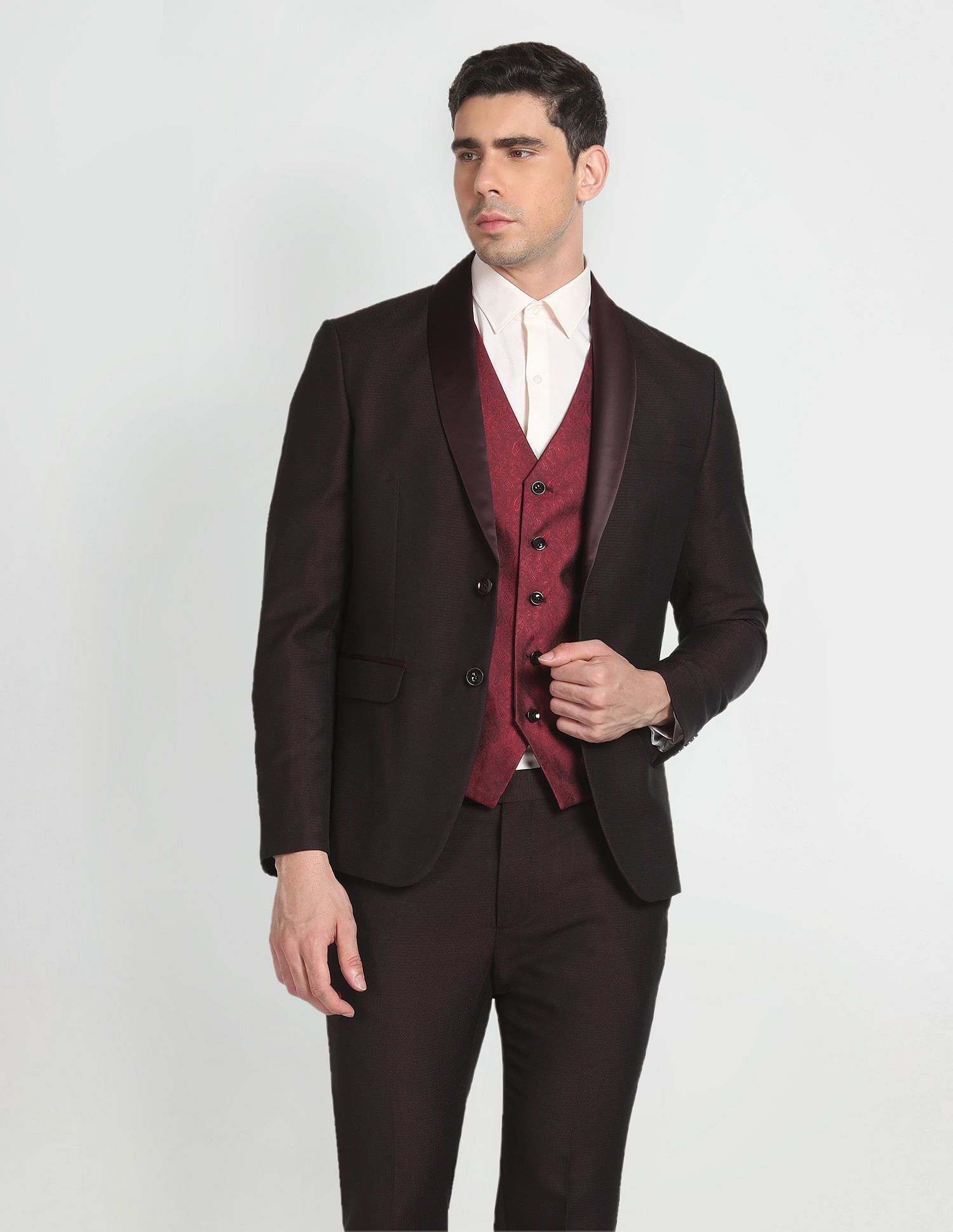 arrow Men Tuxedo Collar Three Piece Suit Solid Suit-picture-18