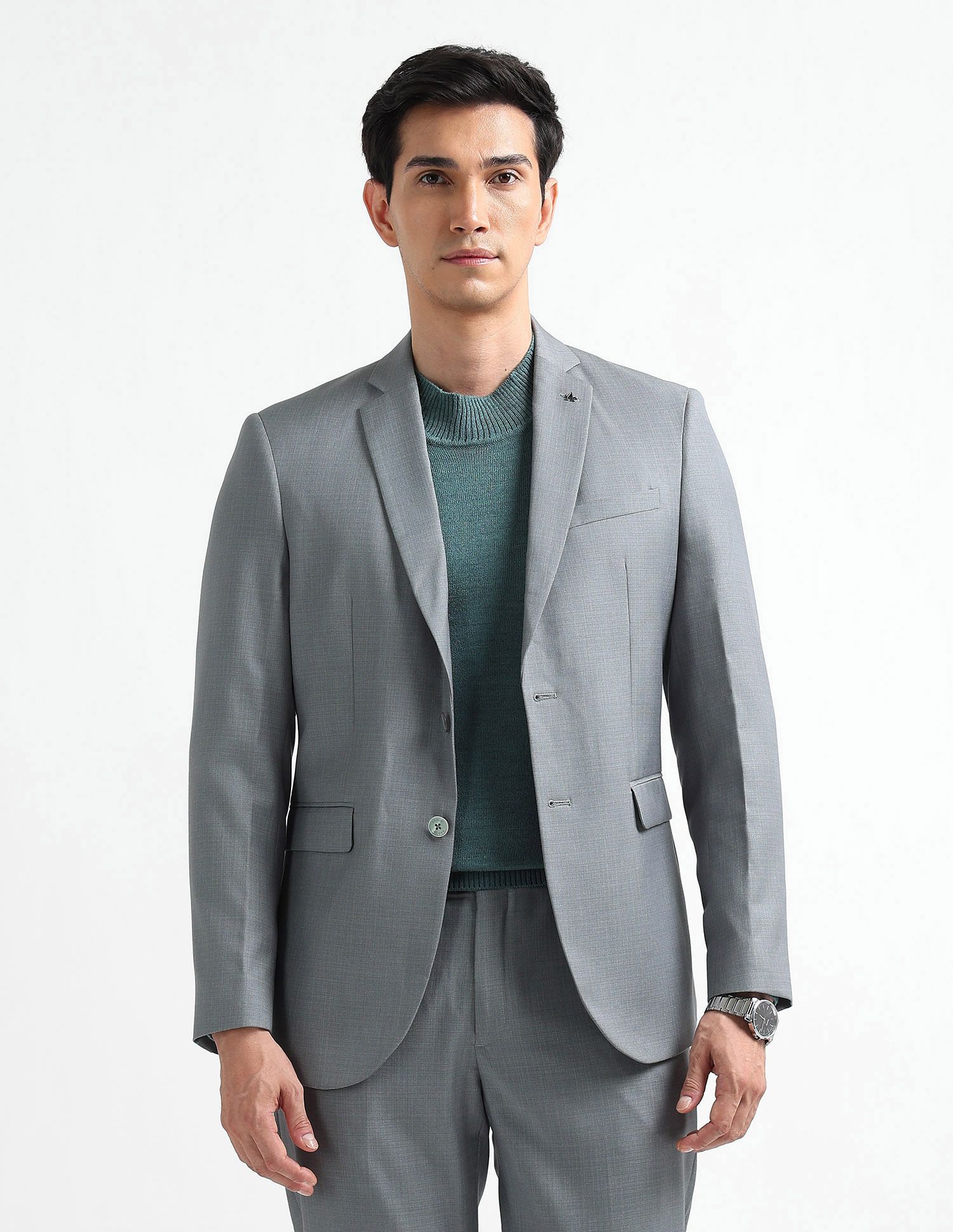 Men Two Piece Self Design Suit-image-32