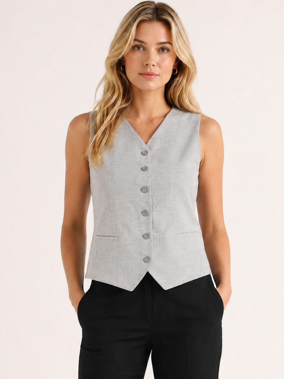 hancock Women Waistcoat and Flared Trouser Suit Set Solid Suit-picture-16