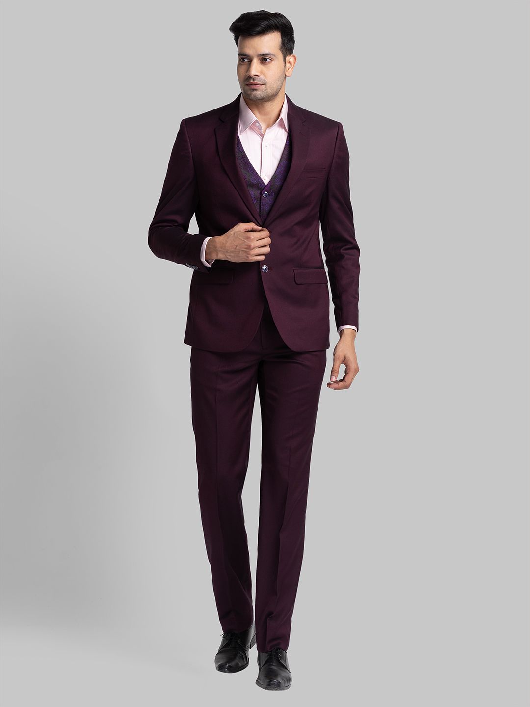 raymond Men 3PC SB2BTN NTCH LPL WID WC - CONT FIT Self Design Suit-picture-10