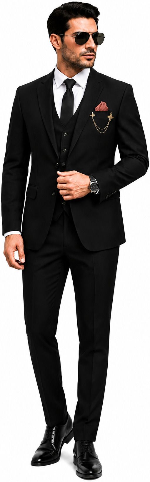 clothify Men Black Coat Pant Suit Set with Waistcoat | Slim Fit Solid Suit-picture-23