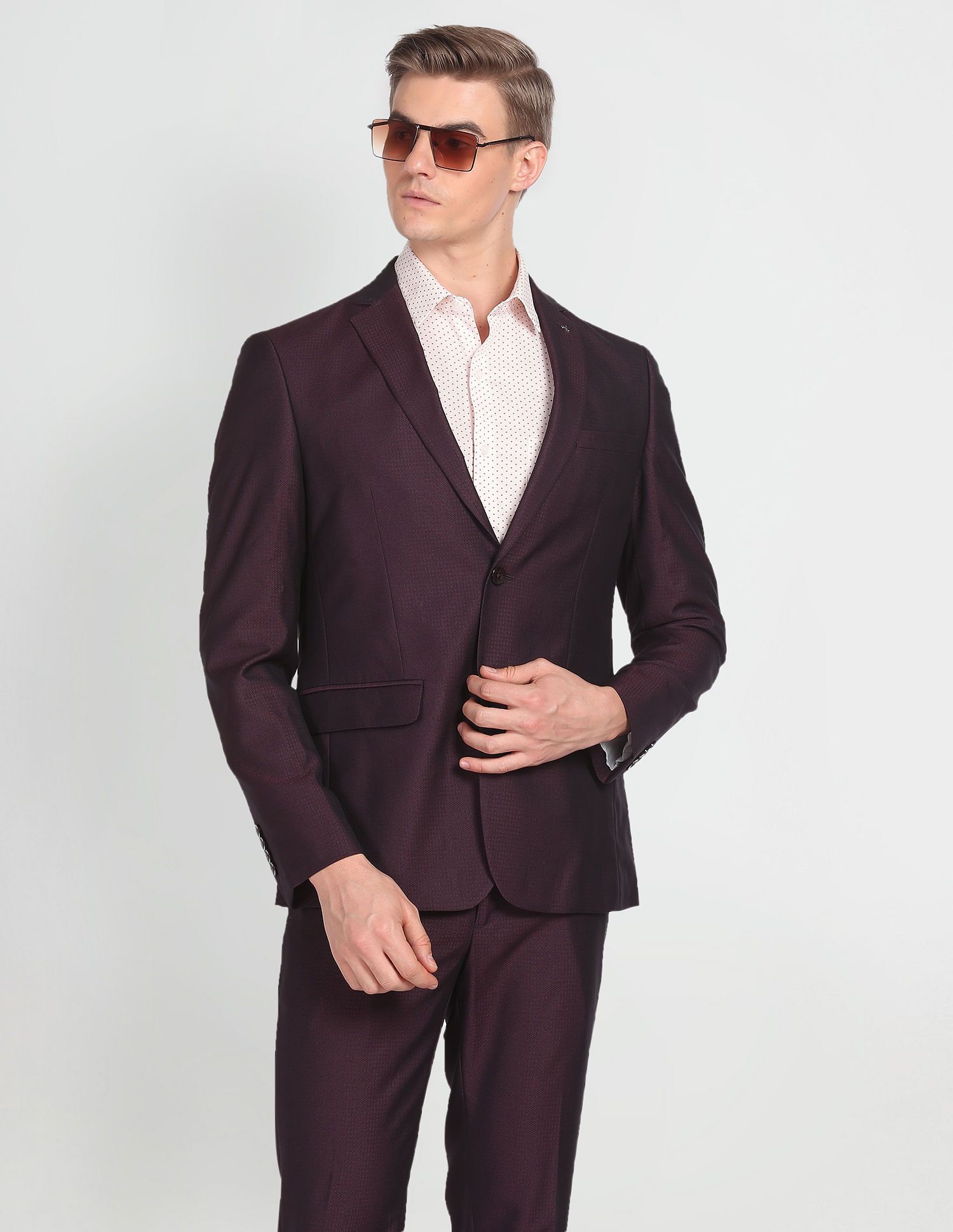 Men Geometric Pattern Two Piece Suit Solid Suit