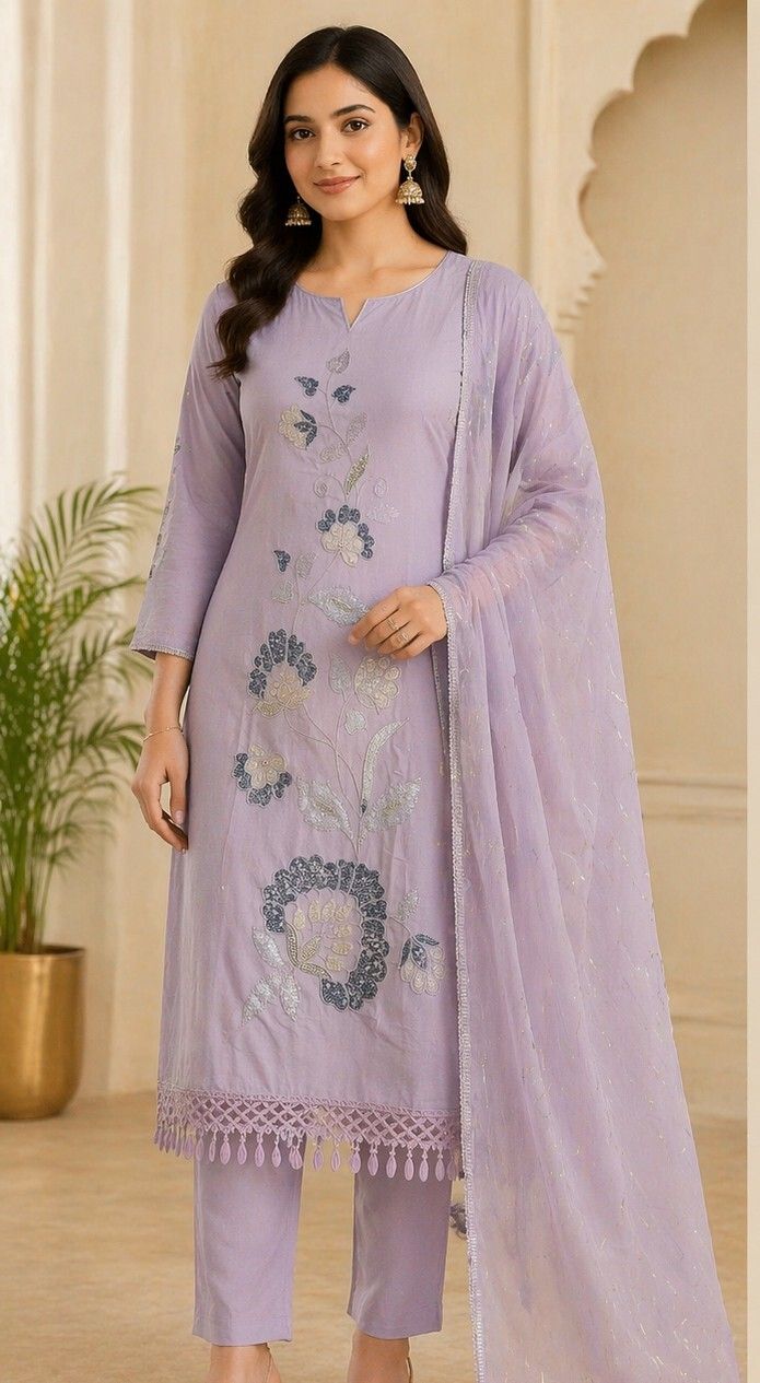 sundari Women Roman coton Embroidered Suit-picture-48