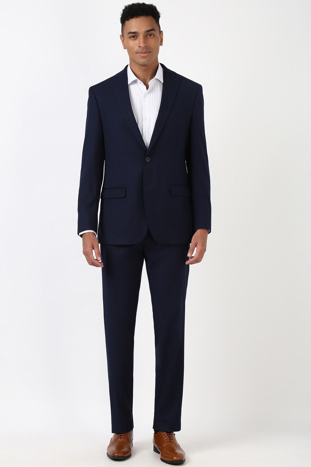 peter england Men Men Navy Solid Regular Fit Formal Two Piece Suit Solid Suit-picture-48
