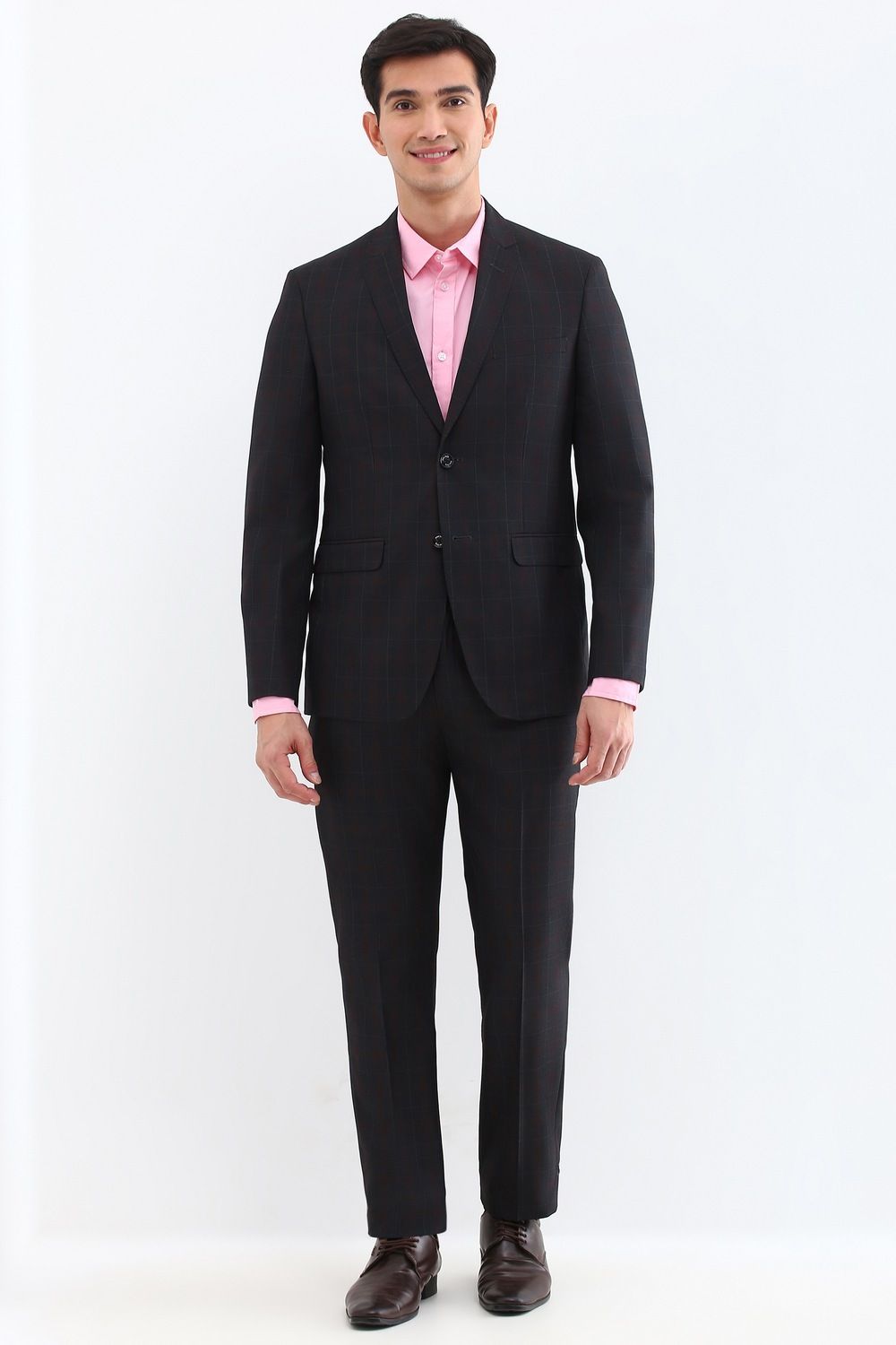 allen solly Men Men Grey Slim Fit Check Formal Two Piece Suit Checkered Suit-picture-14