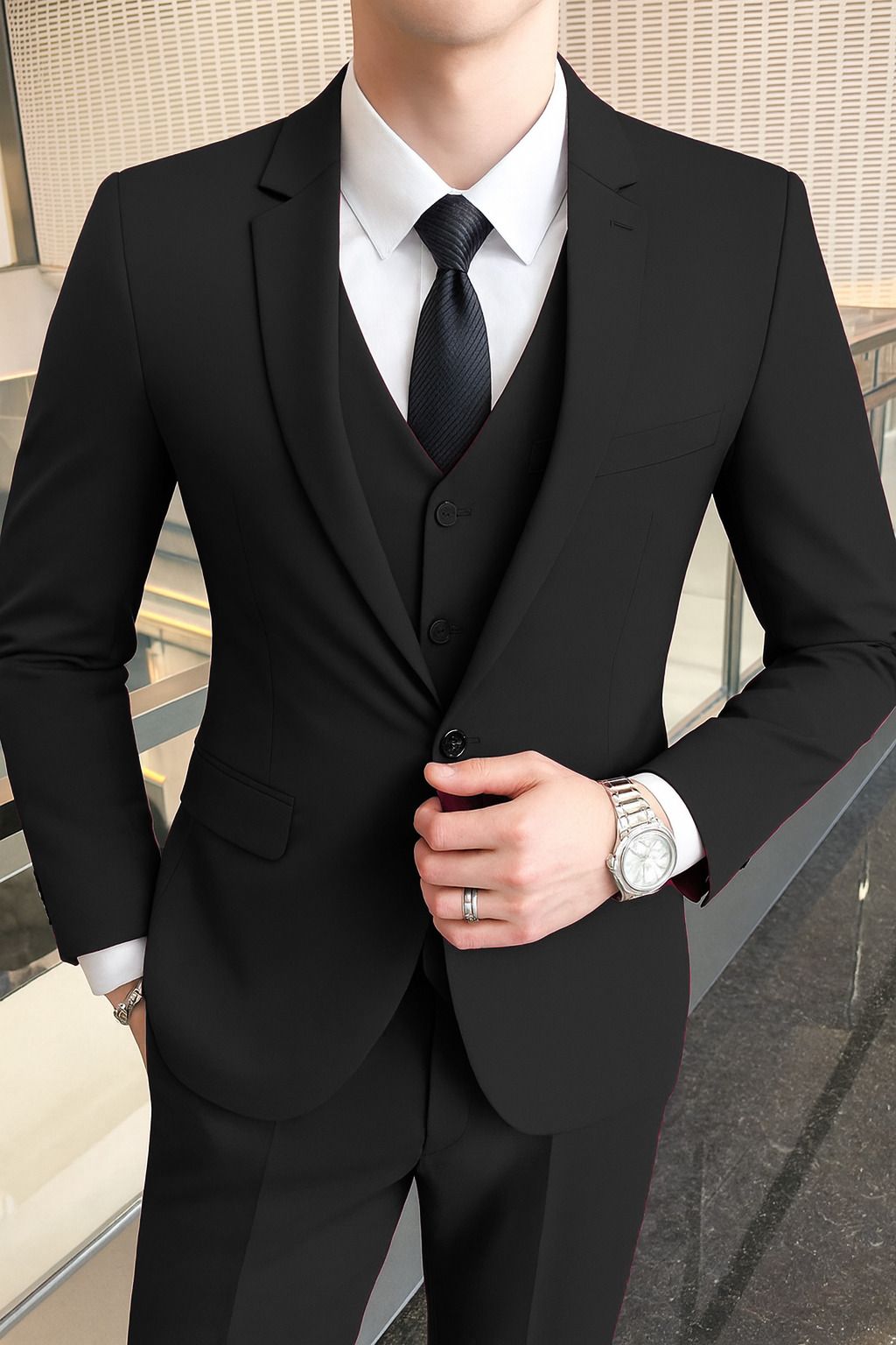 verticals Men 3 Piece Suit Solid Suit-picture-27