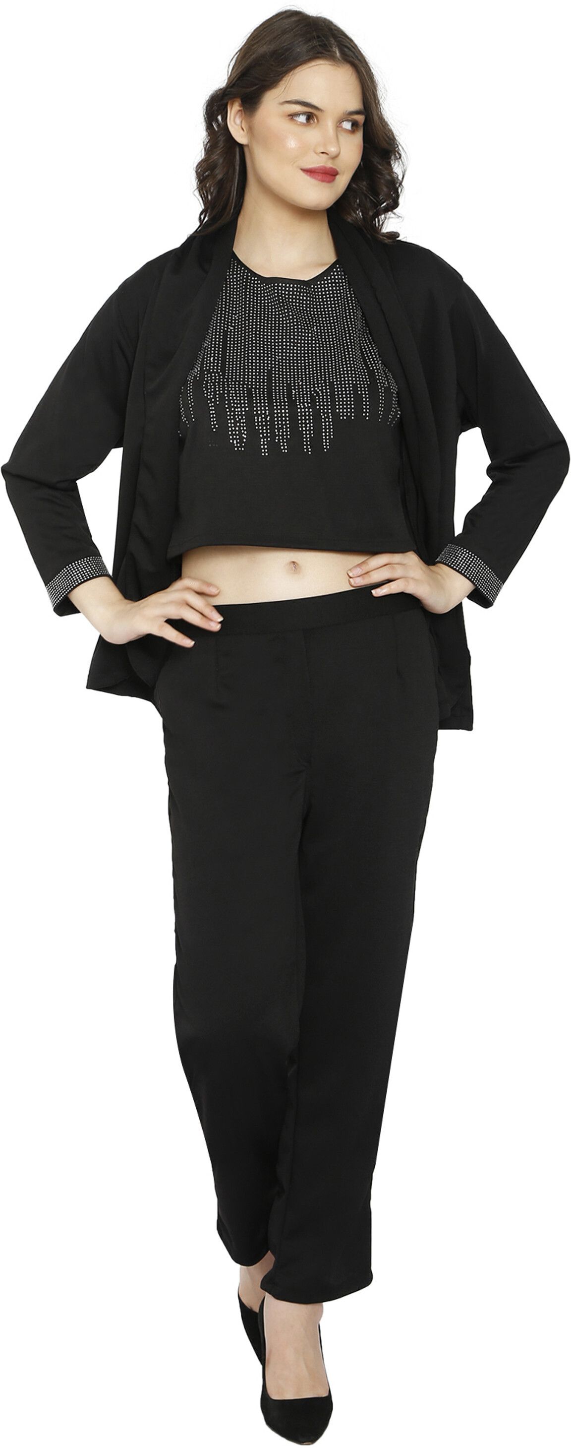 Women 3Pc Co-Ord Set |Top, Pants And Blazer Solid Suit