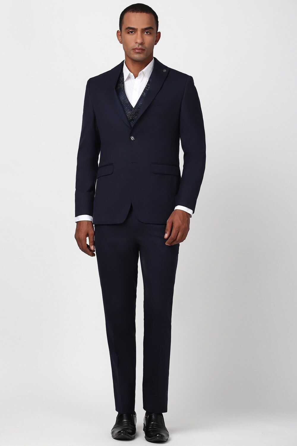 peter england Men Men Navy Textured Slim Fit Formal Three Piece Suit Textured Suit-picture-15