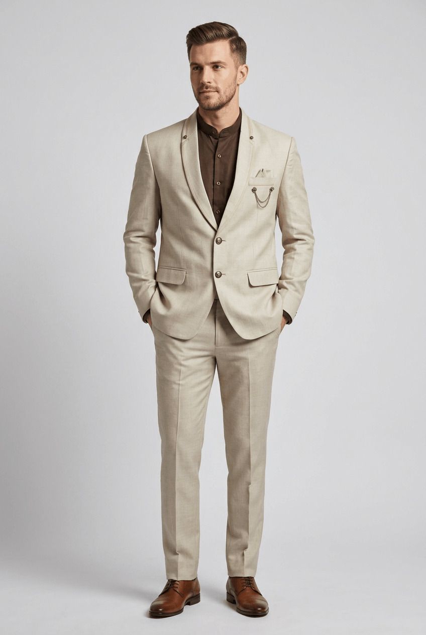 asthetic Men Single Breasted Solid Suit-picture-16
