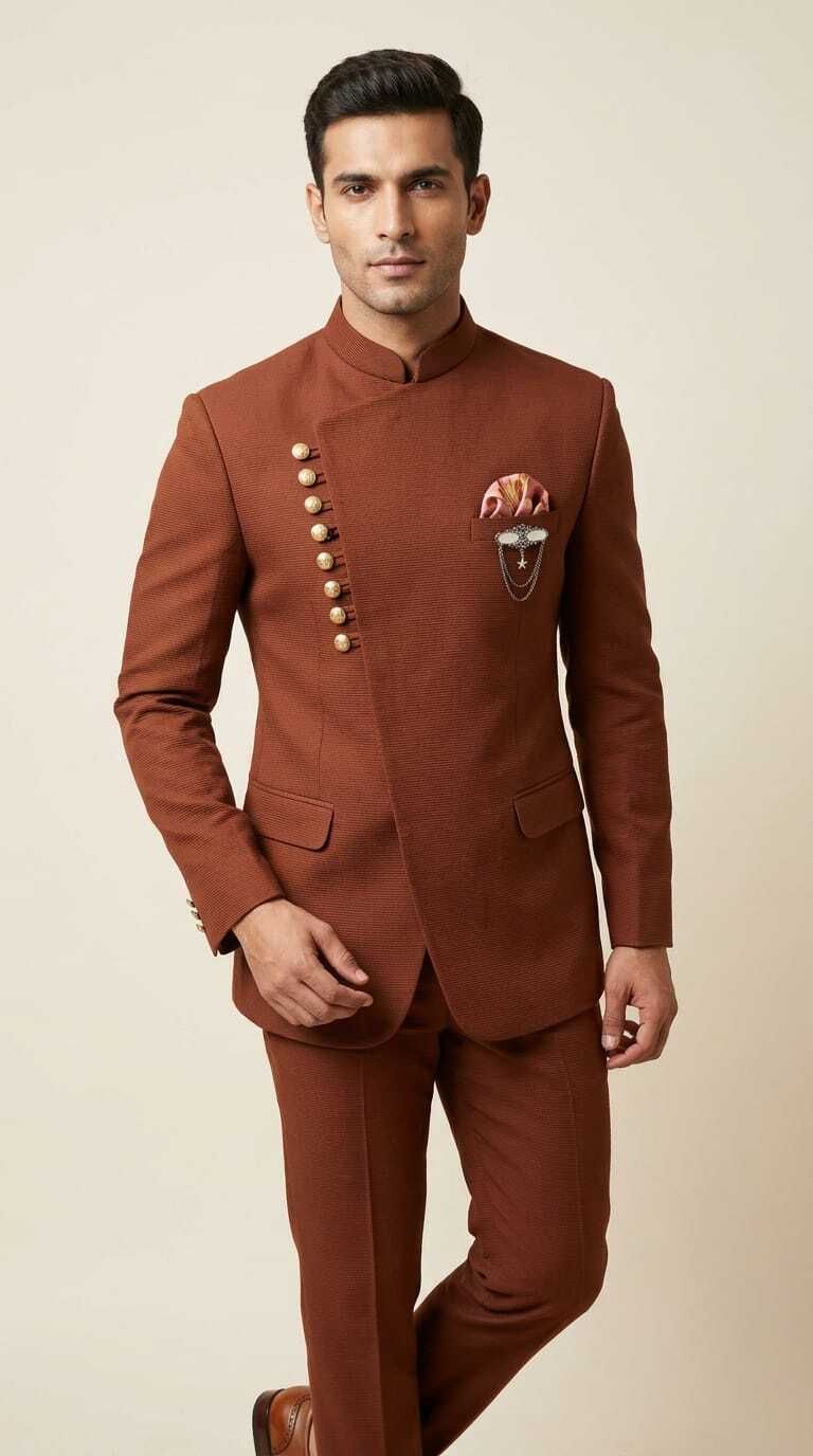 asthetic Men Mandarin Self Design Suit-picture-28