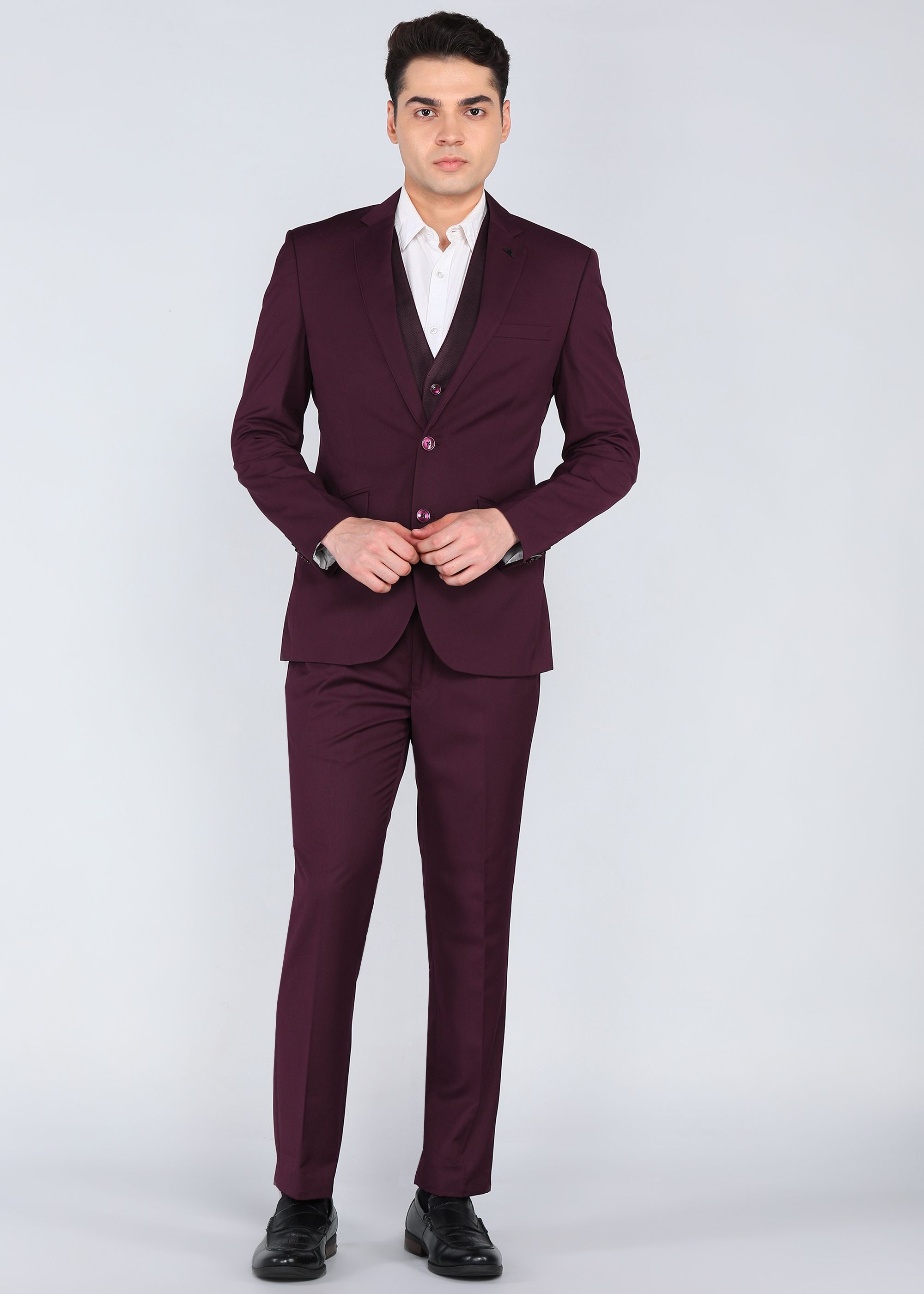 park avenue Men 2SB 3 PC NOTCH WITH PIPING W/C-S.SLIM Solid Suit-picture-25