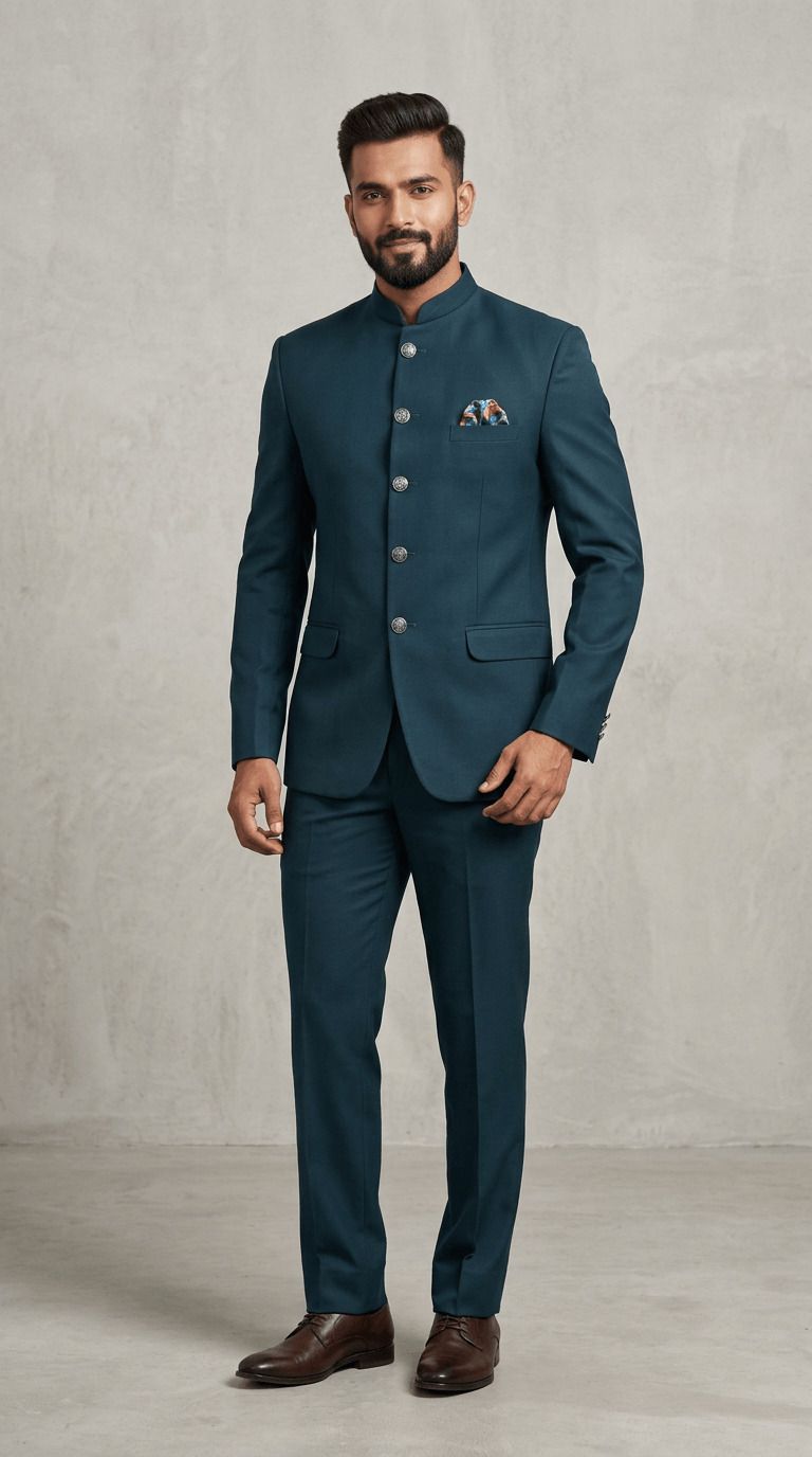 asthetic Men Mandarin Self Design Suit-picture-29