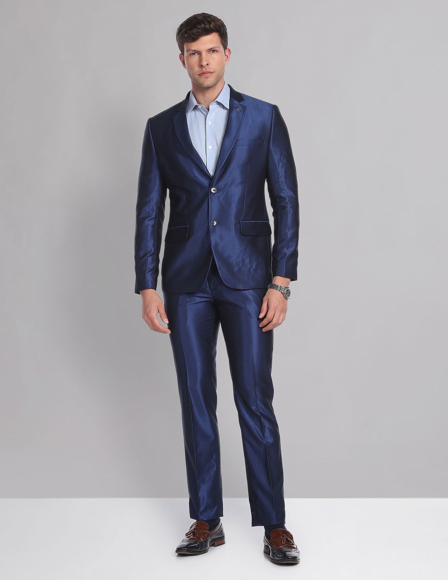 ad by arvind Men Single breasted with two-button closure Solid Suit-picture-11