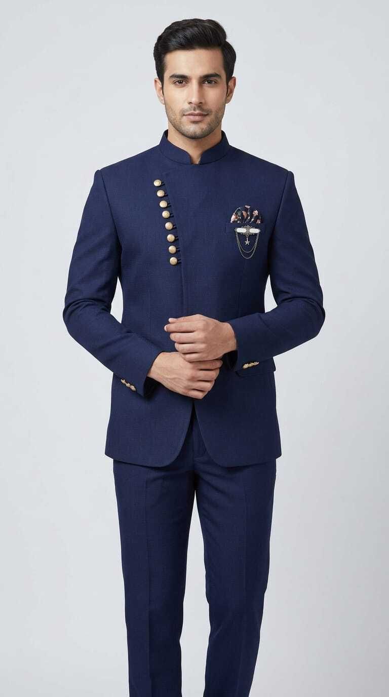 asthetic Men Mandarin Self Design Suit-picture-47
