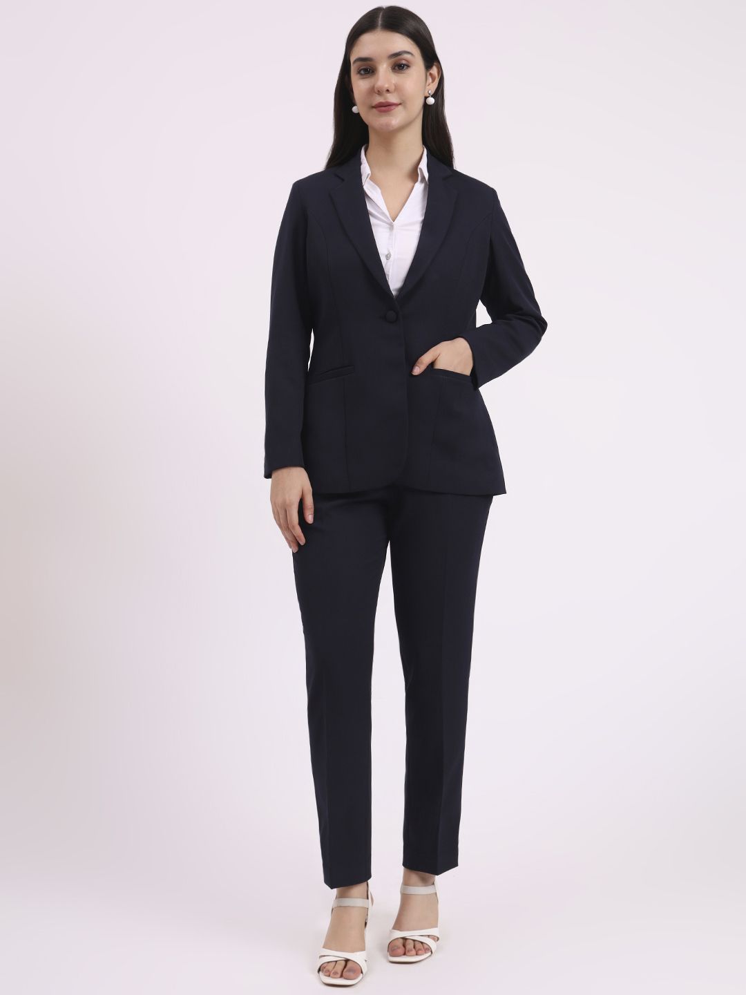 Women Apsra Boutique Formal Women Pantsuit, Single Button Blazer with Straight Pant Solid Suit