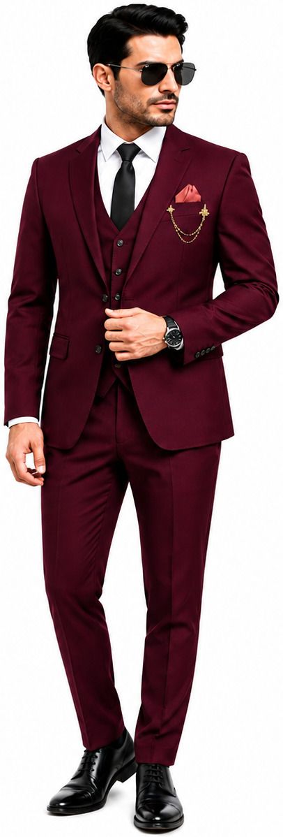 clothify Men Wine 3-Piece Coat Pant Set | Wedding Party Wear Suit | Three Piece Coat Pant Self Design Suit-picture-2