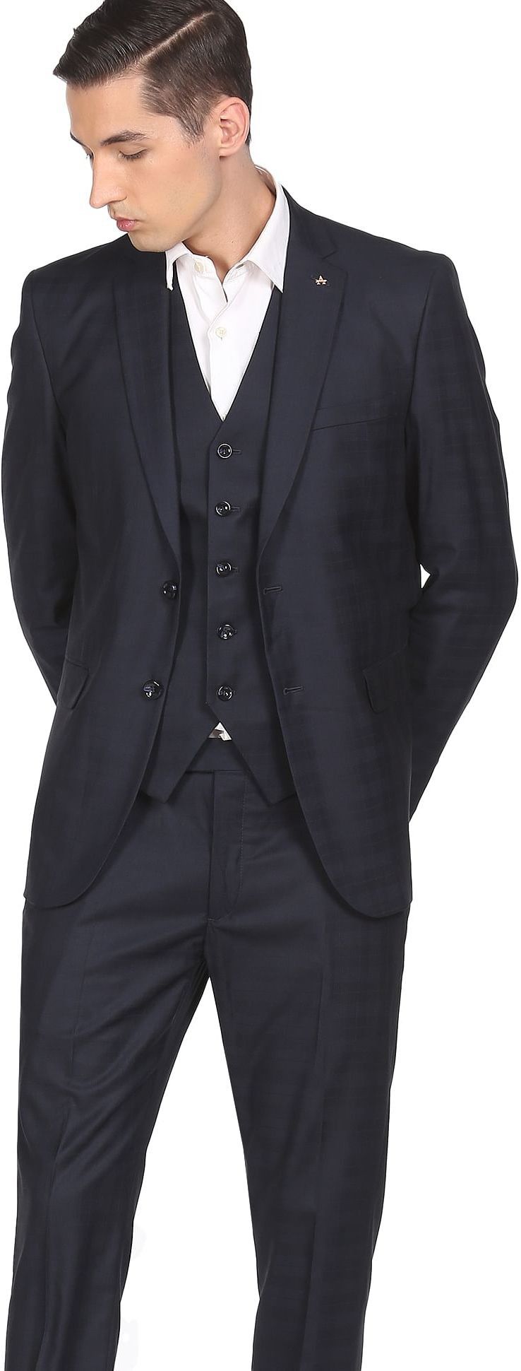 Men Body Tailored Checkered Notch Collar Suit Checkered Suit-image-12