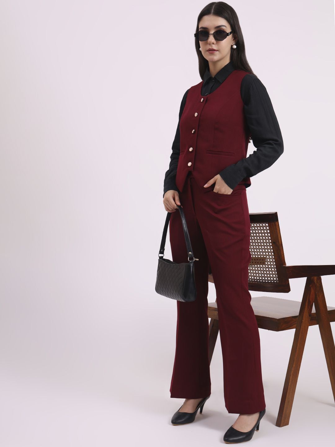 apsra boutique Women Waistcoat with trouser set Solid Suit-picture-12