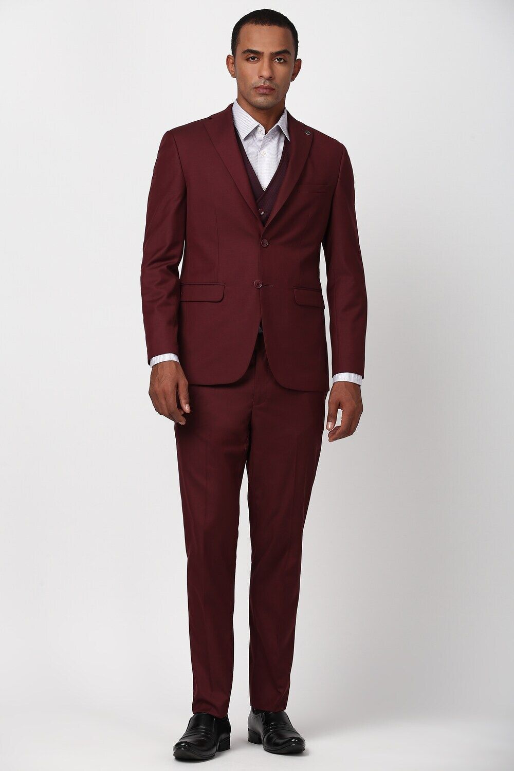 peter england Men Men Maroon Solid Slim Fit Formal Three Piece Suit Solid Suit-picture-12