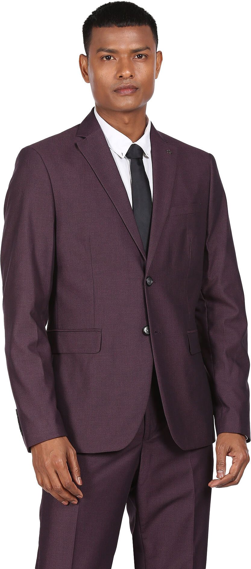 Men Men Dark Purple Tailored Regular Fit Single Breasted Formal Suit Solid Suit