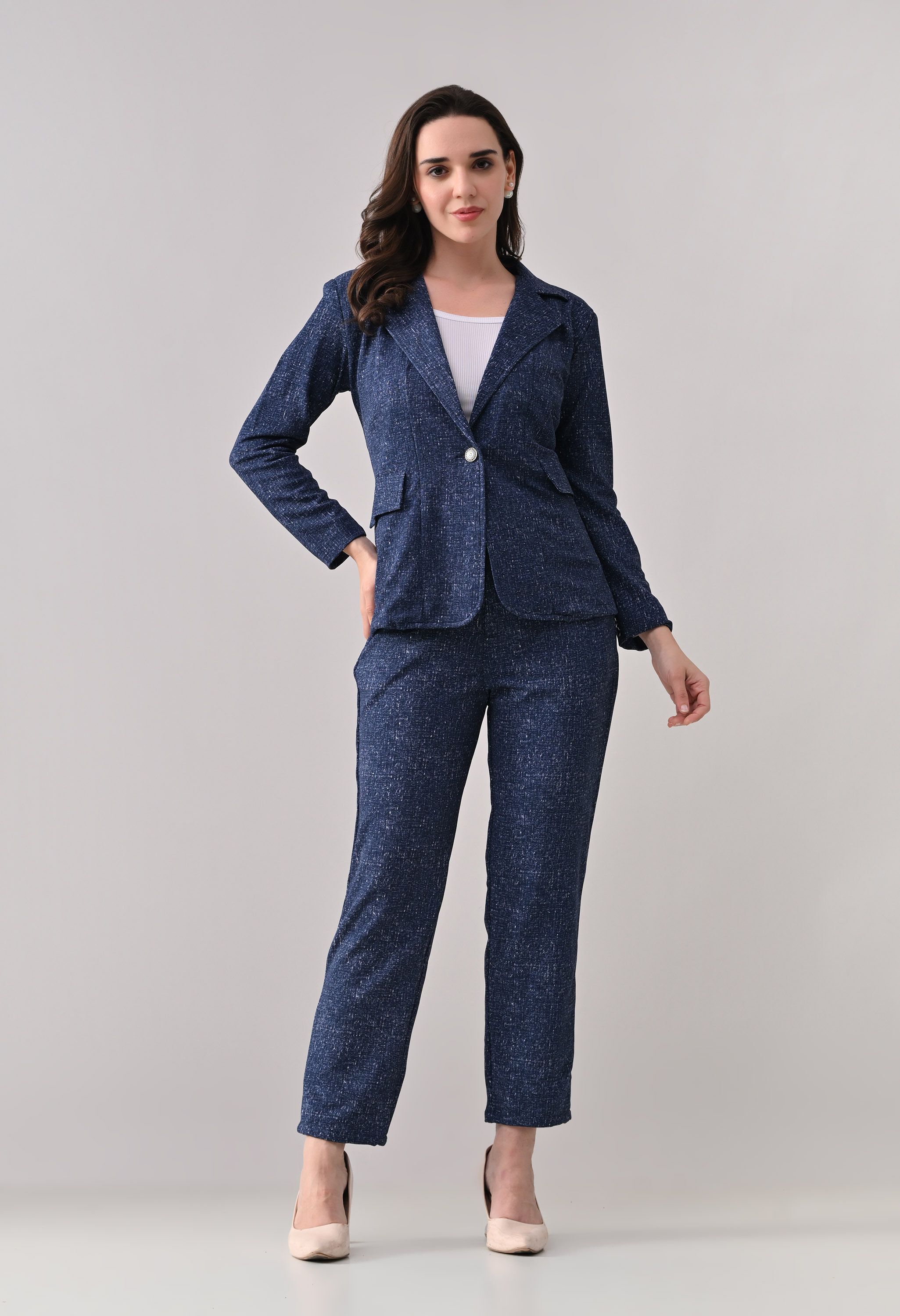 tj fashion Women 3-Piece Denim Blue Cotton Blend Formal Suit Set For Office Wear, Business Attire Printed Suit-picture-31