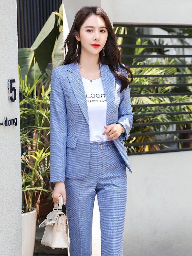 Women Elegant 3 Piece Set Women Blazer Pant and Camisole Plaid Business Office Printed Suit