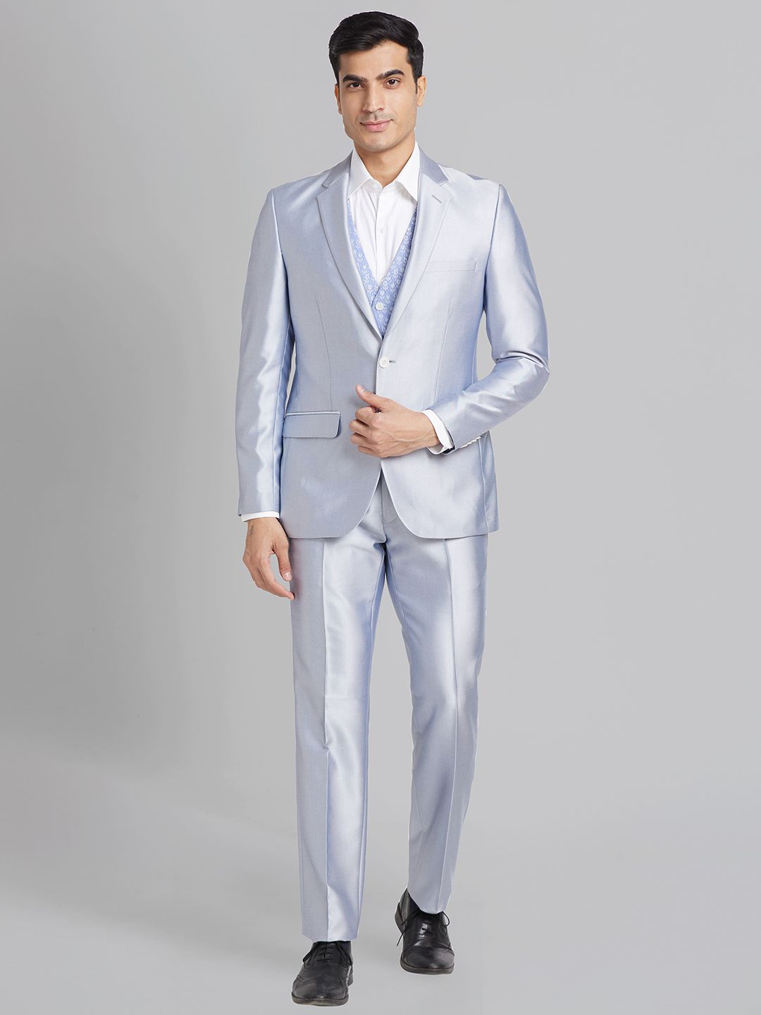 raymond Men 3PC SB2BTN NTCH LPL WID WC - CONT FIT Self Design Suit-picture-12