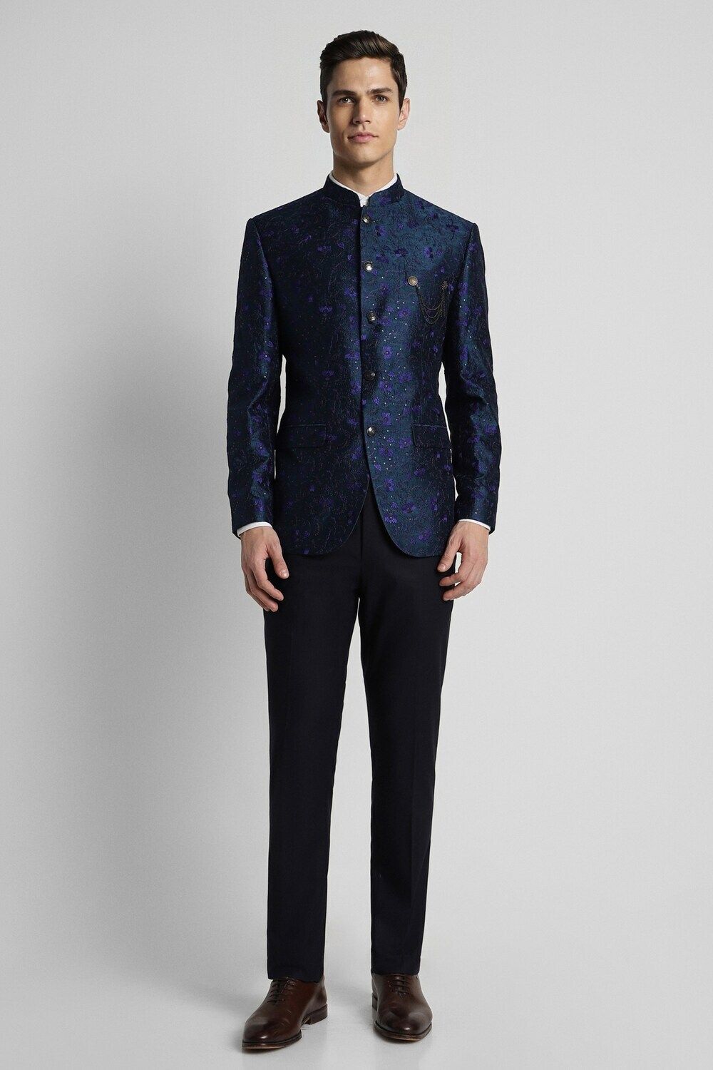 peter england Men Men Navy Embroidered Slim Fit Formal Two Piece Suit Embroidered Suit-picture-37