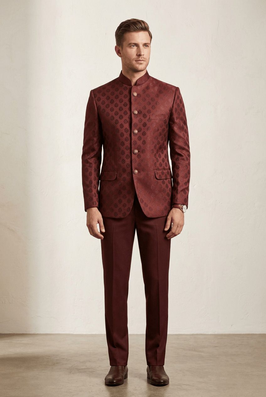asthetic Men Mandarin Self Design Suit-picture-17