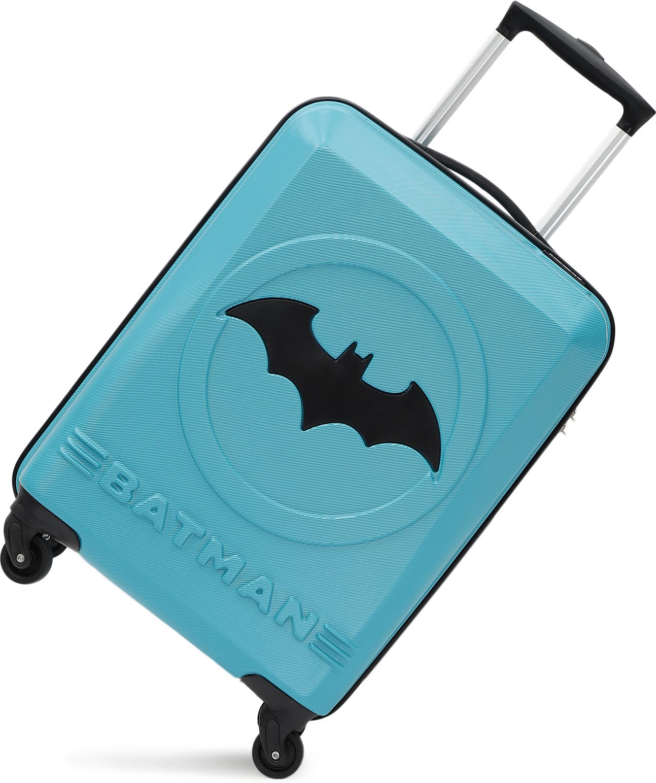 Small Cabin Suitcase (55 cm) 4 Wheels - BATMAN OFFICIAL MERCHANDISE TROLLEY WITH PREMIUM MOULDED BAT LOGO - Teal