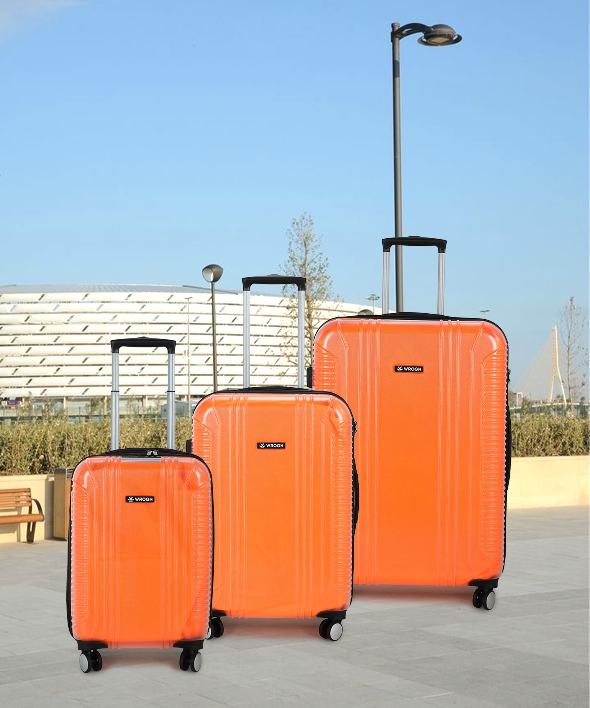 Hard Body Set of 3 Luggage 8 Wheels - Clearcase Set -3 ( 22"+26"+30") - Orange-image-44