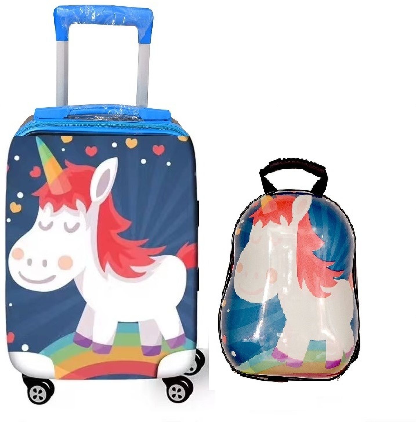 Small Cabin Suitcase (55 cm) 4 Wheels - Kids 20 inches Unicorn print Girl's Boy's suitcase/ trolley bag & 13 inche bag - Blue-image-23