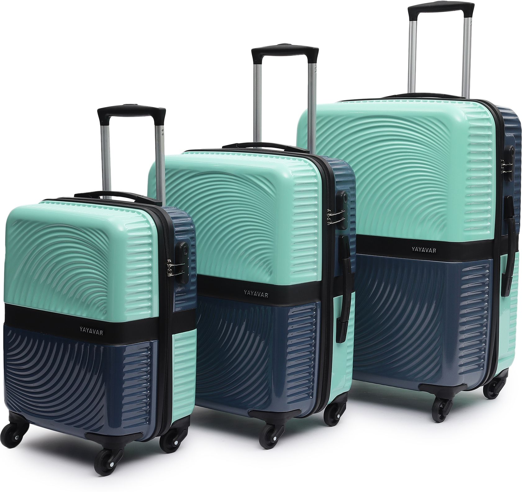 Hard Body Set of 3 Luggage 4 Wheels - VENICE - Scratch Proof Printed Trolley Bag - Green, Blue-image-5