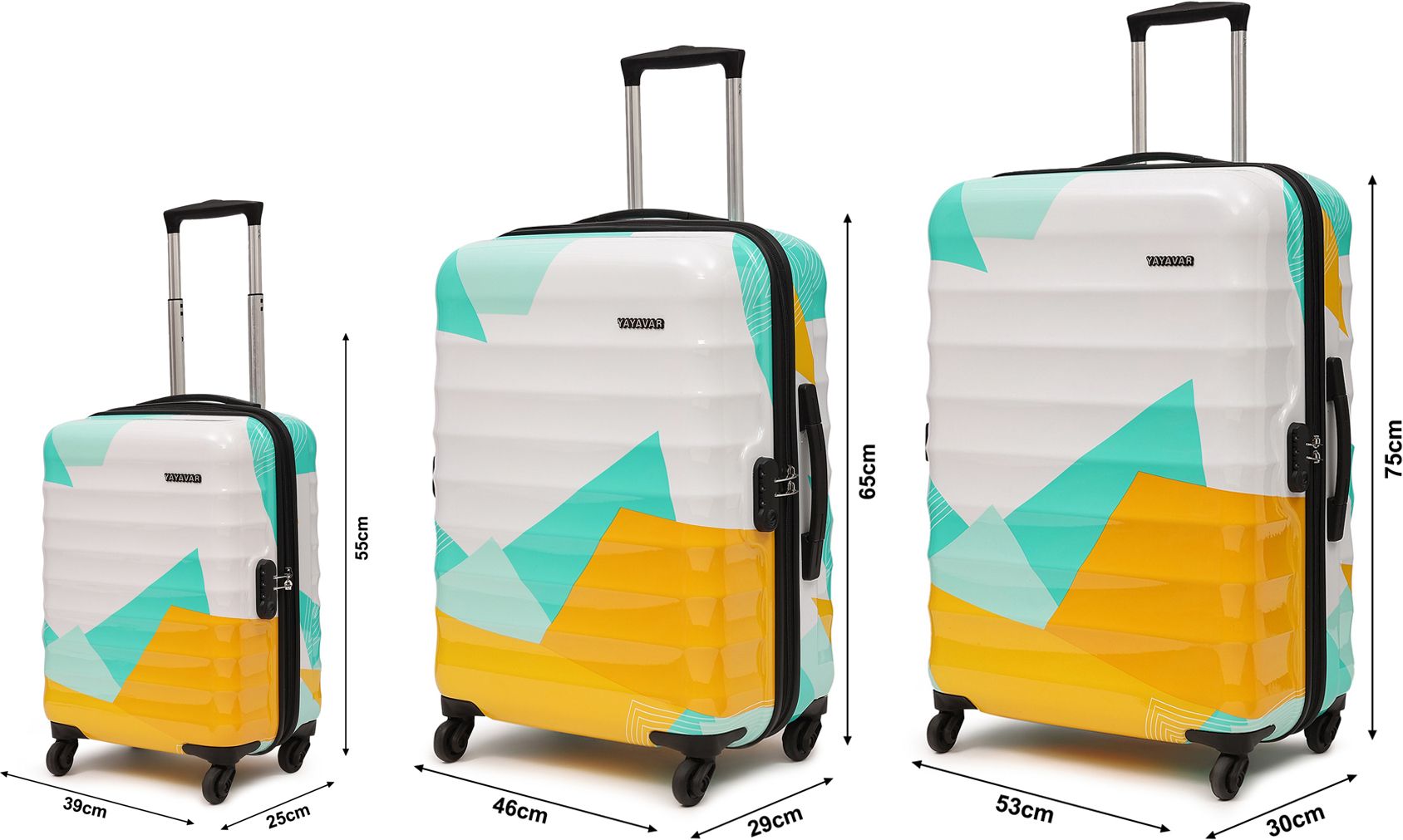 Hard Body Set of 3 Luggage 4 Wheels - MEXICO - Printed Trolley Bag - Teal