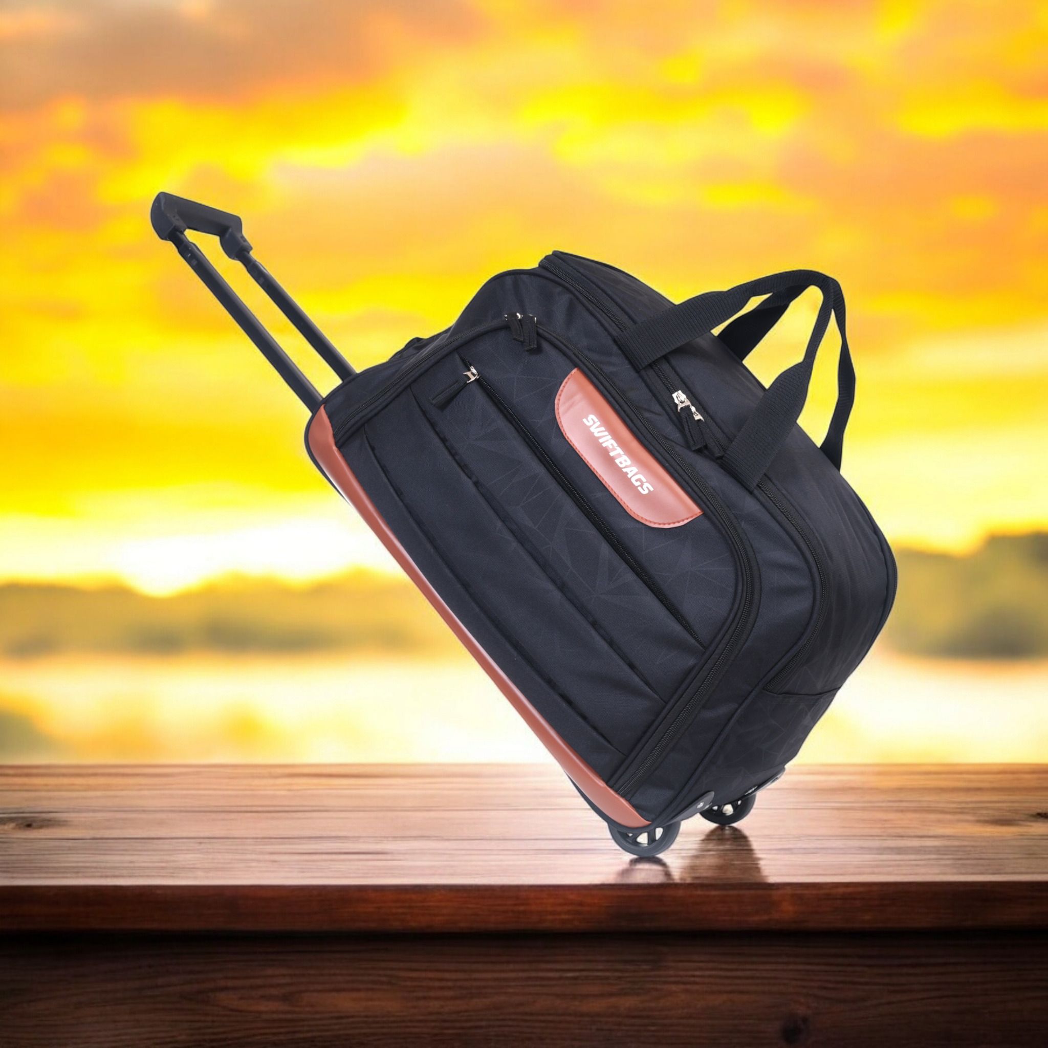 50 L Strolley Duffel Bag - Trendy Durable Cabin Trolley Duffel Bag Lightweight Foldable Stylish Travel Bags - Black - Regular Capacity-image-47