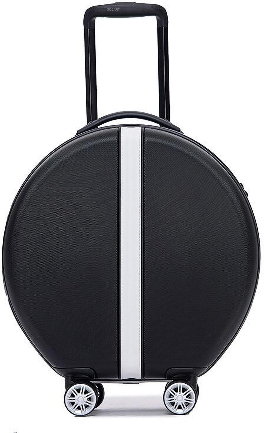 Small Cabin Suitcase (56 cm) 4 Wheels - Round Hard Shell Suitcase ABS Travel Trolley Bag With Lock 4 Double Spinner Wheels Carry On Cabin Luggage For Kids Women - Black-image-4