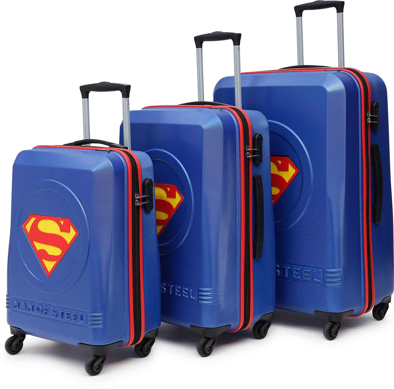 yayavar Hard Body Set of 3 Luggage 4 Wheels - SUPERMAN OFFICIAL MERCHANDISE TROLLEY WITH PREMIUM MOULDED SUPERMAN LOGO - Blue-picture-17