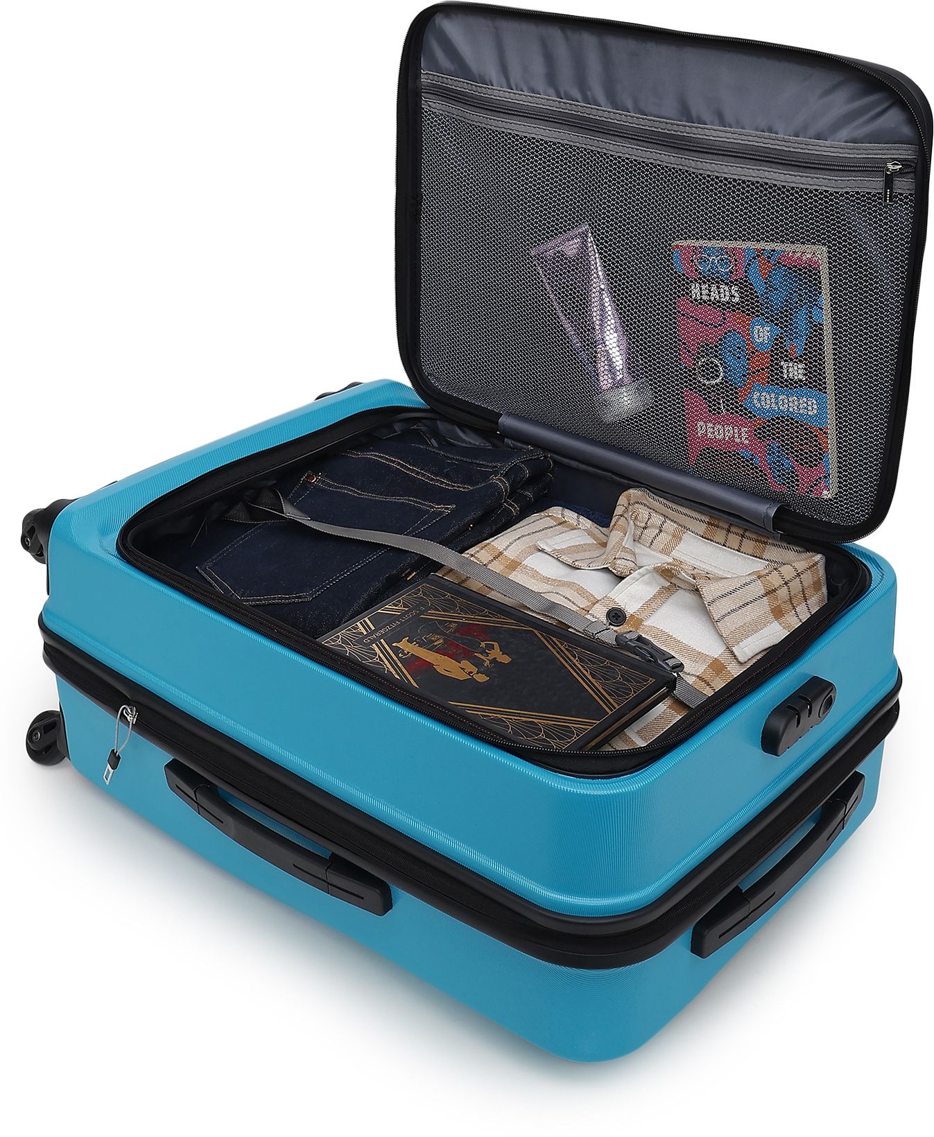 Large Check-in Suitcase (76 cm) 4 Wheels - Cairo Trunk Front Open Hard Luggage With Premium Interior - Teal, Black-image-11