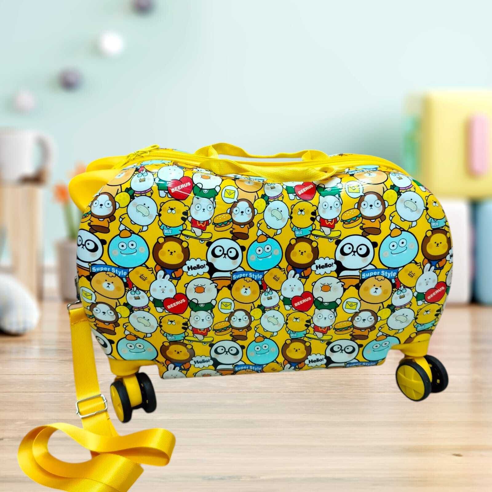 Small Cabin Suitcase (31 cm) 4 Wheels - Children's Riding Luggage Durable Lightweight Cartoon Trolley bag for Kids - Yellow-image-17