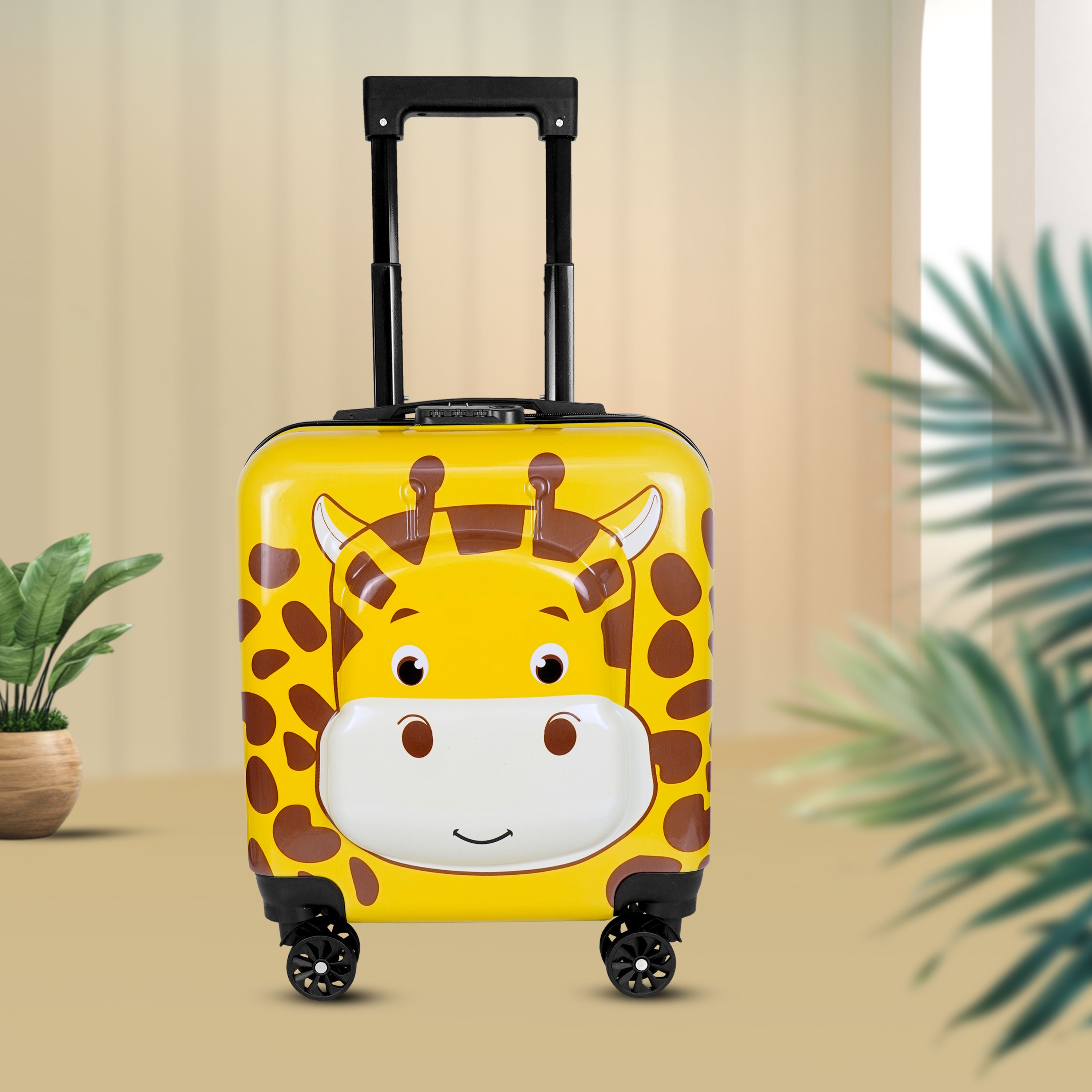 Cabin Suitcase (14.6 inch) 4 Wheels - 360° Rotation, Giraffe Printed Kids Trolley Bag with Adjustable Handle - Yellow-image-46
