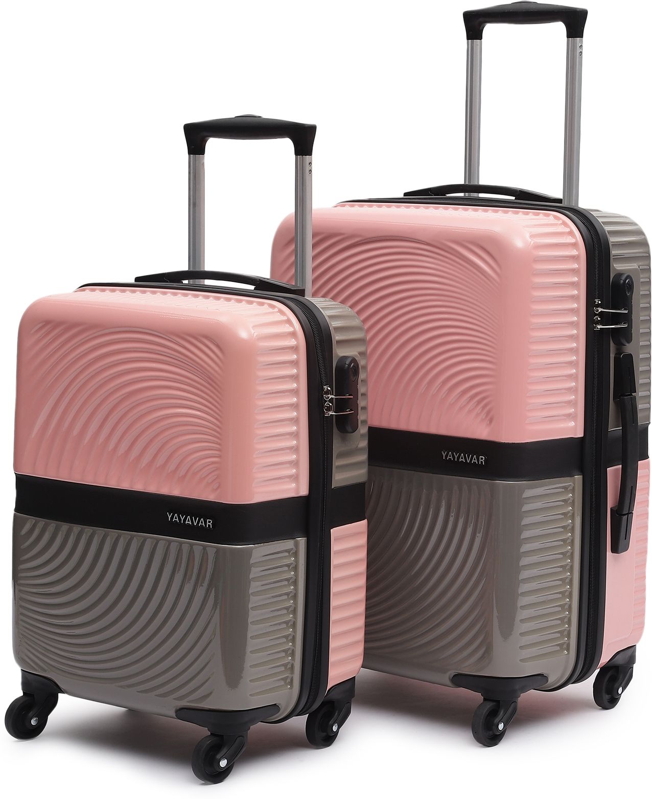 Hard Body Set of 2 Luggage 4 Wheels - VENICE - Scratch Proof Printed Trolley Bag - Pink, Grey-image-31