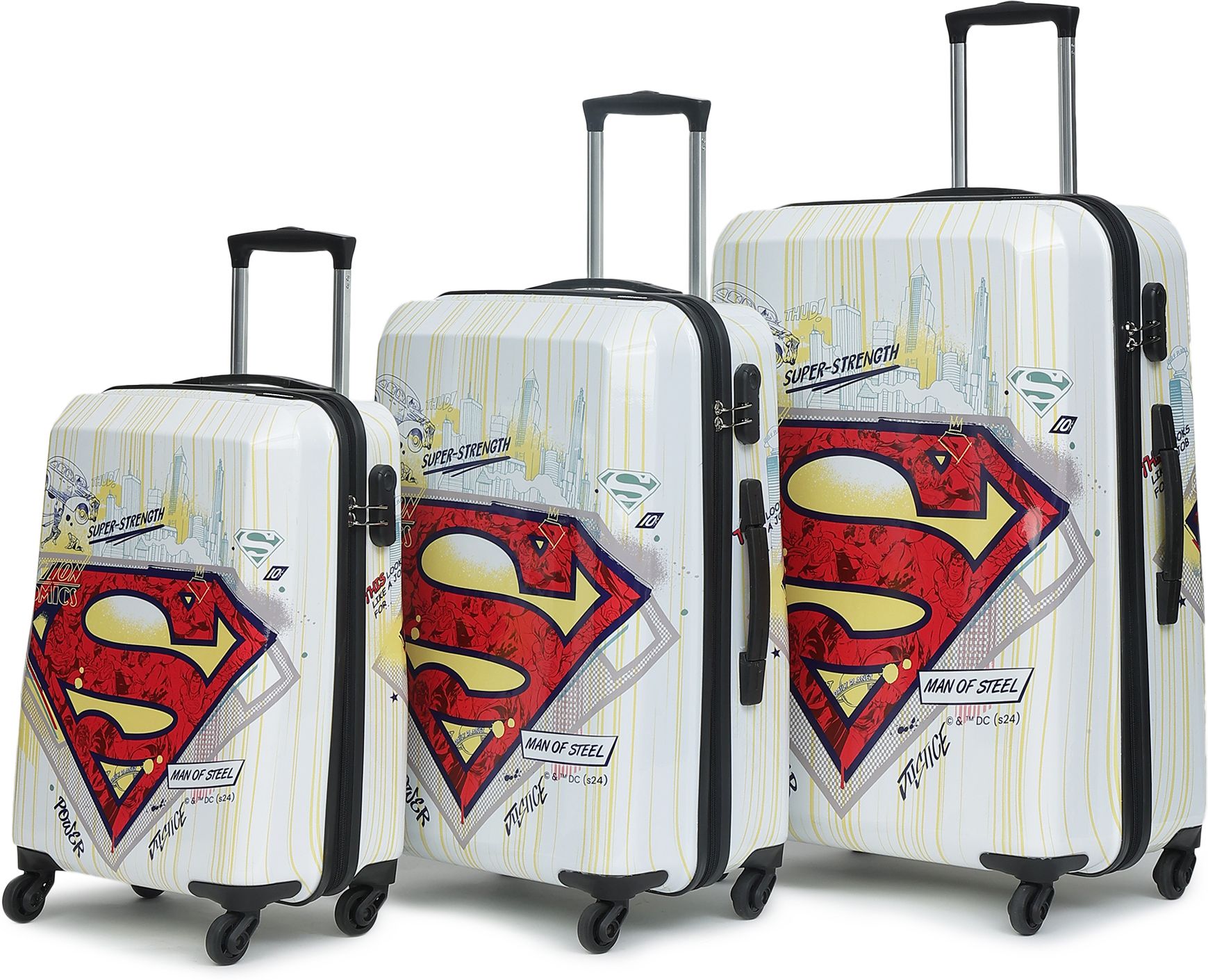 Hard Body Set of 3 Luggage 4 Wheels - SUPERMAN OFFICIAL MERCHANDISE TROLLEY WITH PREMIUM PRINTED SUPERMAN LOGO - White-image-38