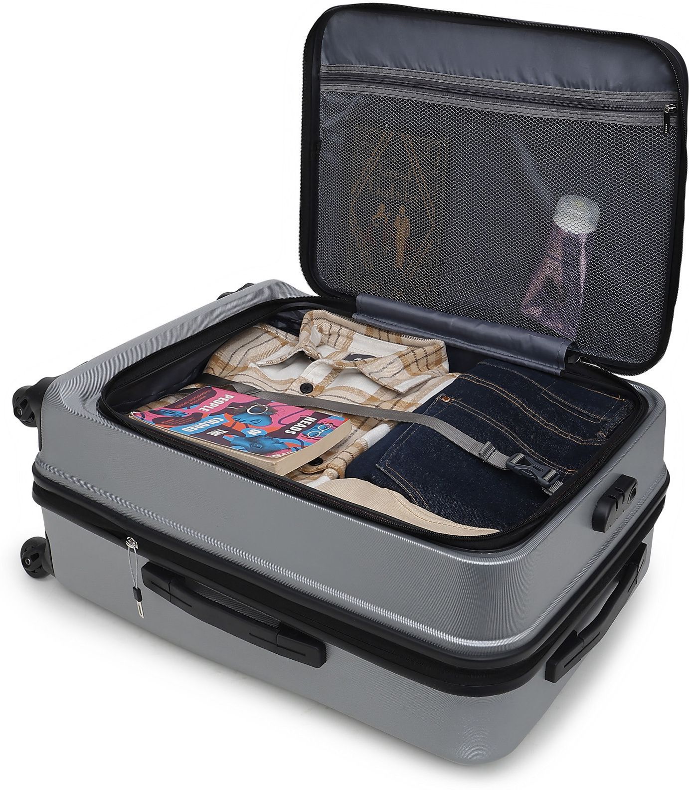 Small Cabin Suitcase (55 cm) 4 Wheels - Cairo Trunk Front Open Hard Luggage With Premium Interior - Silver, Black-image-30