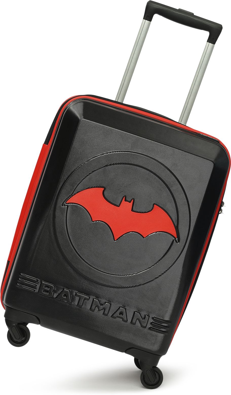 Small Cabin Suitcase (55 cm) 4 Wheels - BATMAN OFFICIAL MERCHANDISE TROLLEY WITH PREMIUM MOULDED BAT LOGO - Red