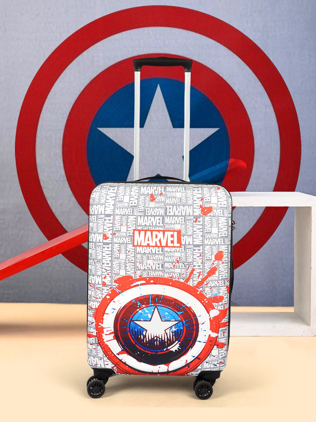 marvel Small Cabin Suitcase (58 cm) 4 Wheels - Novex Captain America Hard Sided Polycarbonate Kids Trolley 22" - Red-picture-25